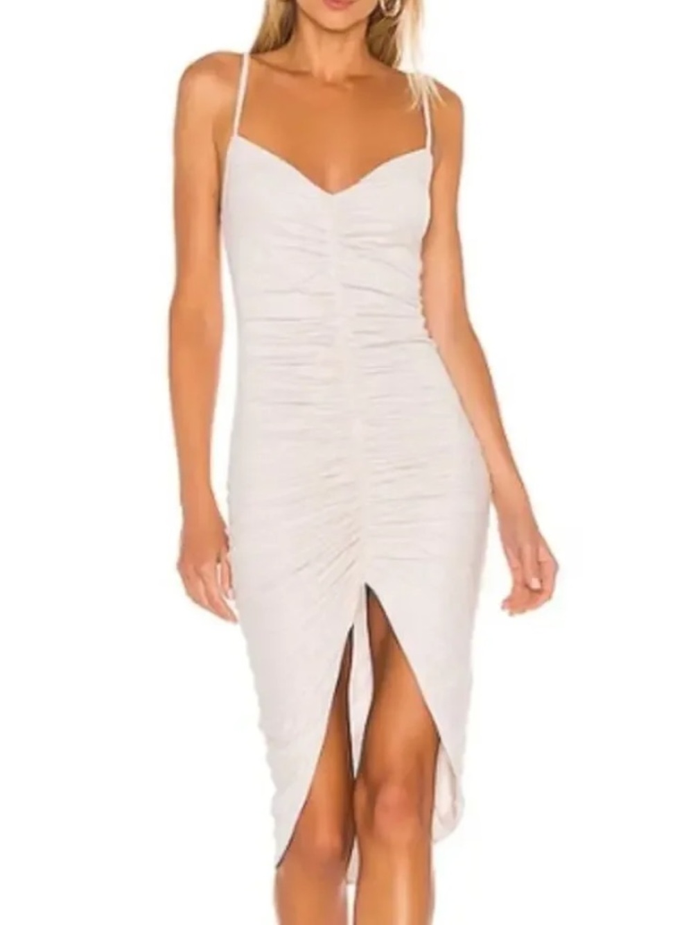 Lovers + Friends Revolve Goldie Ruched High-Low Midi Dress Stone Gray L